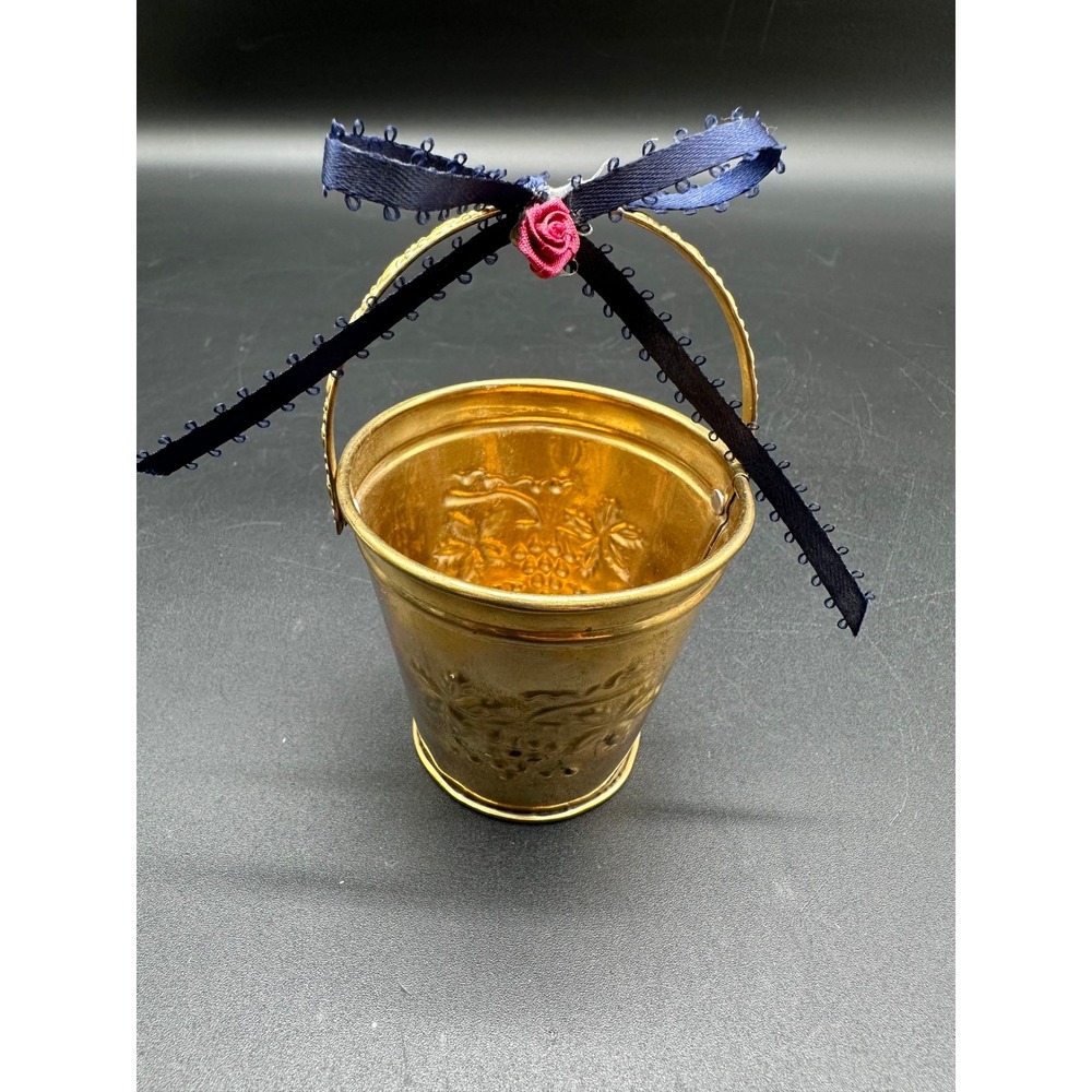 Hosley‎ Brass Mini Bucket  Embossed Decorative Pail with Blue Ribbon BS-43080